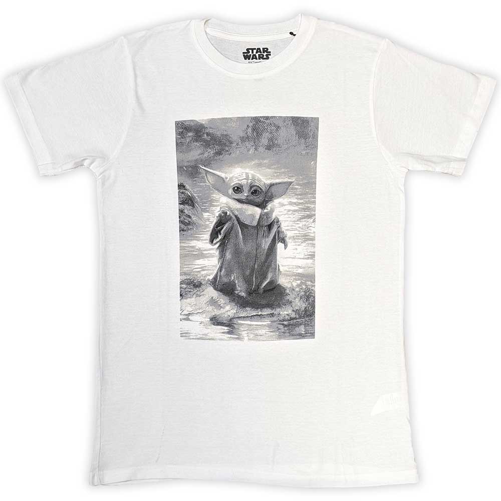Star Wars The Mandalorian Grogu B&W White
