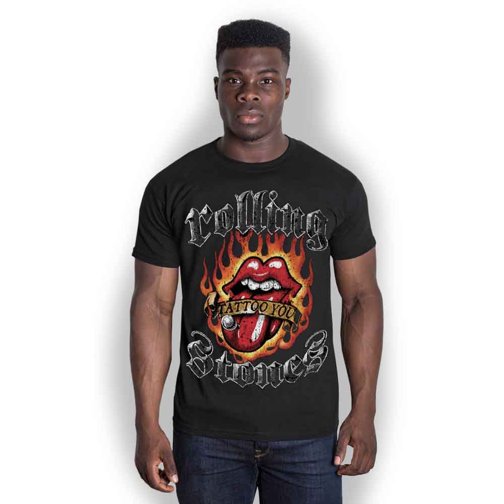 The Rolling Stones Flaming Tattoo Tongue Black