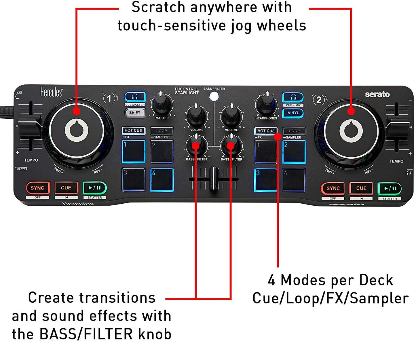 Hercules DJControl Starlight Portable USB DJ Controller with Serato DJ Lite - Open Box