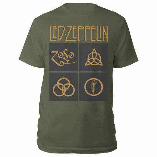 Led Zeppelin Gold Symbols in Black Square Green