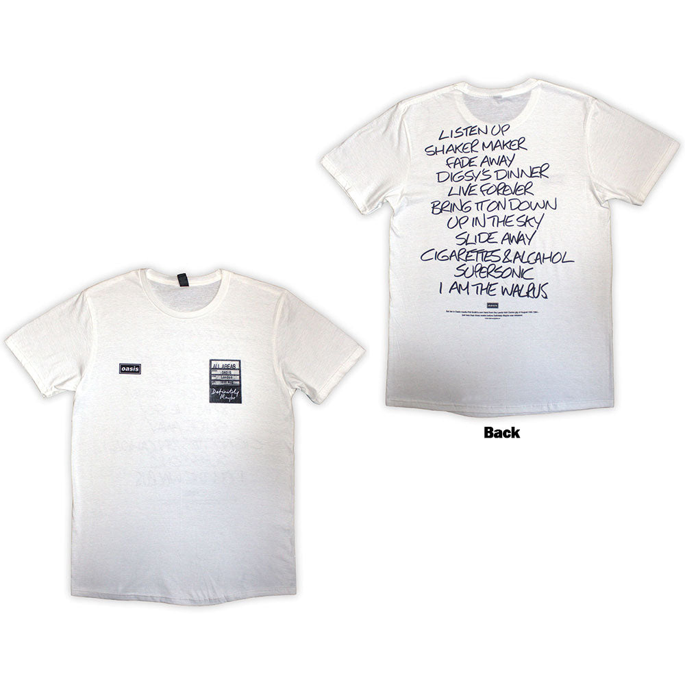 Oasis Definitely Maybe AAA Setlist White